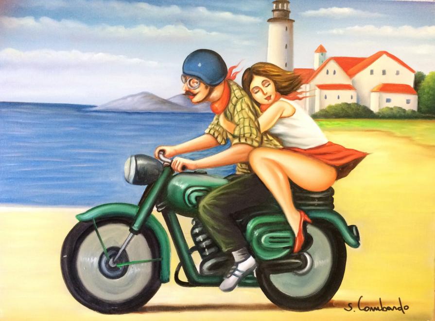 Salvo Lombardo - La moto verde - olio su tela - 80 x 60
