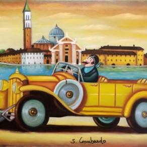 Salvo Lombardo - Torpedo blu a Venezia-  olio su tela - 70 x 50