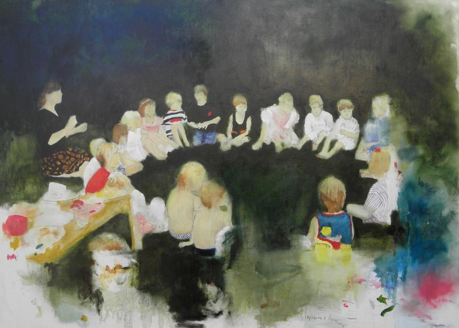 Katrine Claassens. Summer Garden or Between The Interia and The Swimming Pools. Oil and pencil on li Katrine Claassens. Summer Garden or Between The Interia and The Swimming Pools. Oil and pencil on li