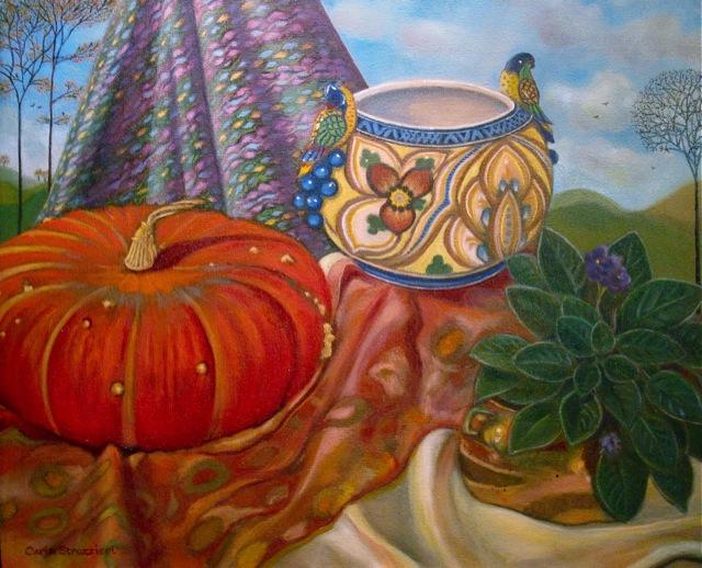 Natura Morta con Zucca e Violetta Africana