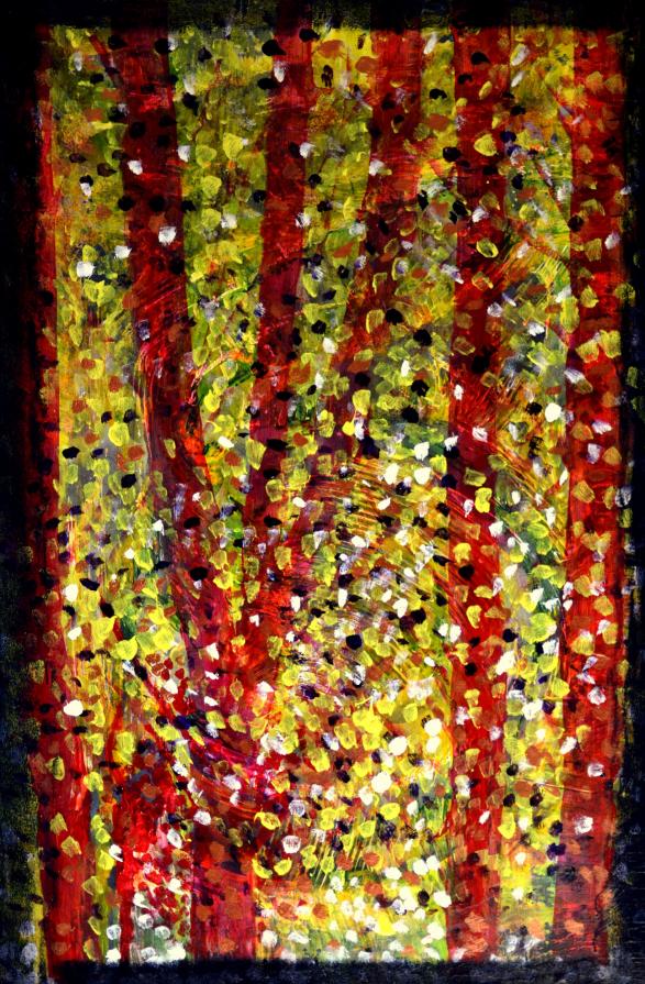 Leaves carried by wind  in the magic forrest