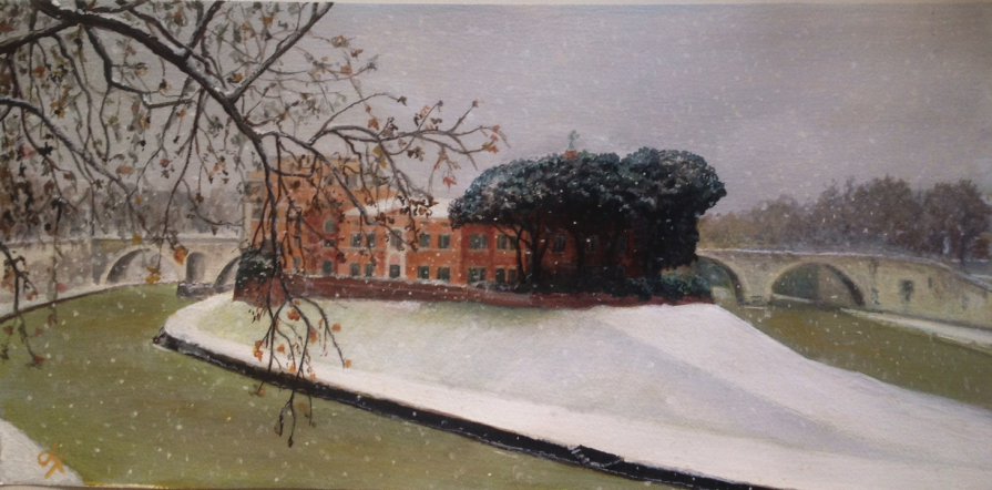 Isola Tiberina sotto la neve