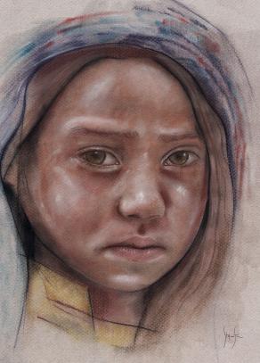 Stefano Fiore (Italia) - Volto - pastello morbido su cartoncino - 20 x 30