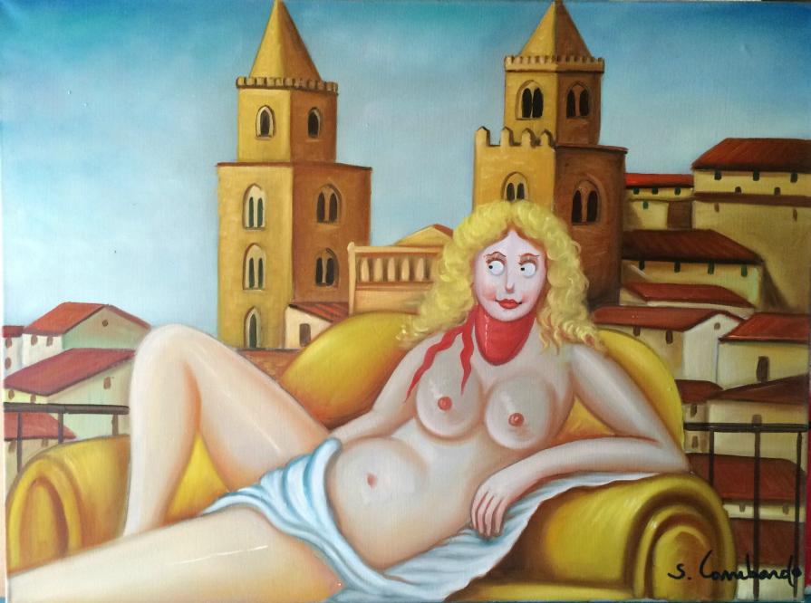 Salvo Lombardo - Costanza D'Altavilla - olio su tela - 80 x 60