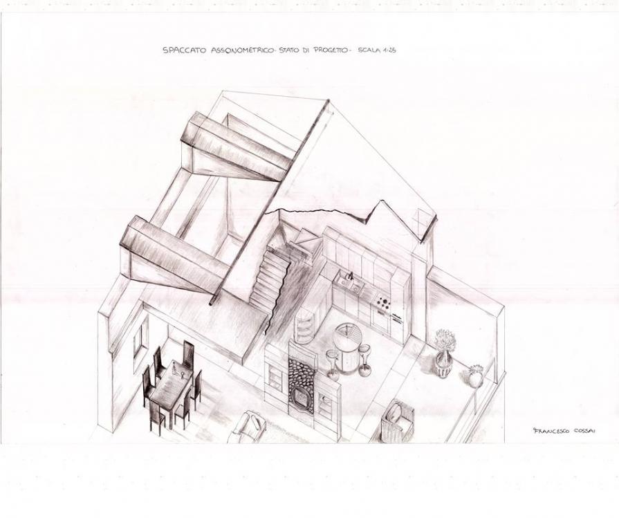 Progetto Spaccato assonometrico a mano 