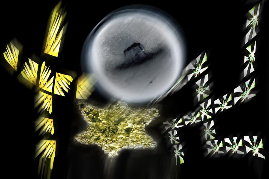 una meteora colpisce le  tre croci dell'umanita'.