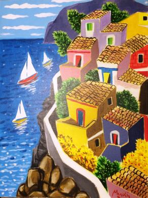 Renzo Meschis (Italia) - Sul mare - olio su tela - 60 x 80