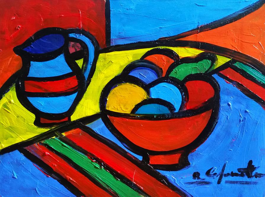 Natura morta con fruttiera e caraffa - Still life with fruit bowl and jug