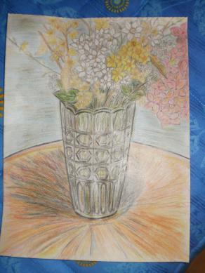 Vaso con narcisi,ortensia e calicanto