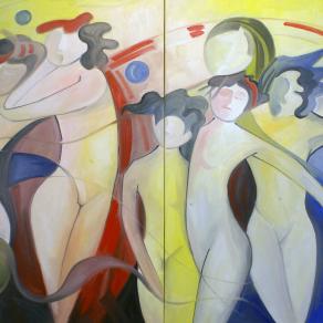 Wellness, oil on canvas 100x140cm Diptychon