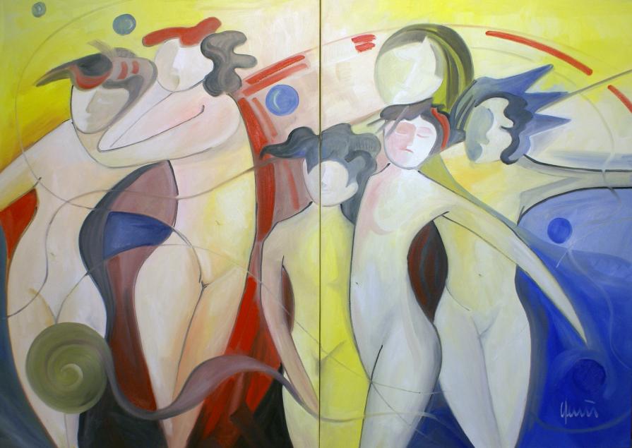 Wellness, oil on canvas 100x140cm Diptychon