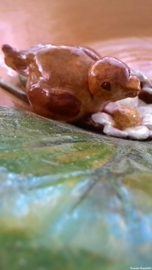 Piatto con margherite ed uccellino