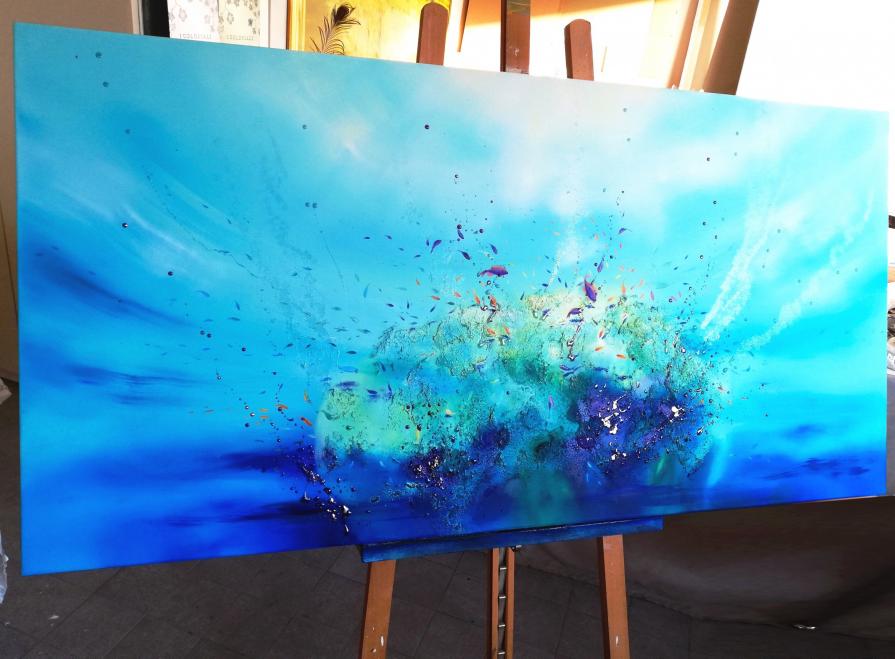 Di Barbara Ghisi - Aurora Marina.. T.Mista a cristalli e resine su tela.Cm 70x140 