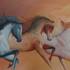 three horses running