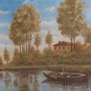 Paesaggio lacustre con barca