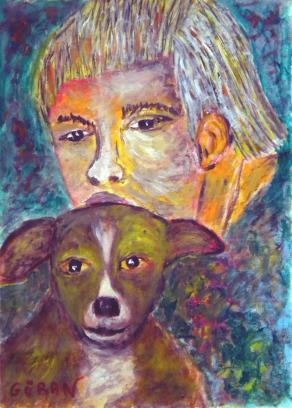 bimbo down con il suo cane