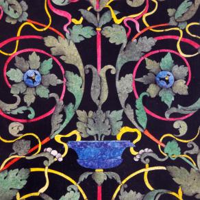 Tavolo ad effetto scagliola con decorazione rinascimentale