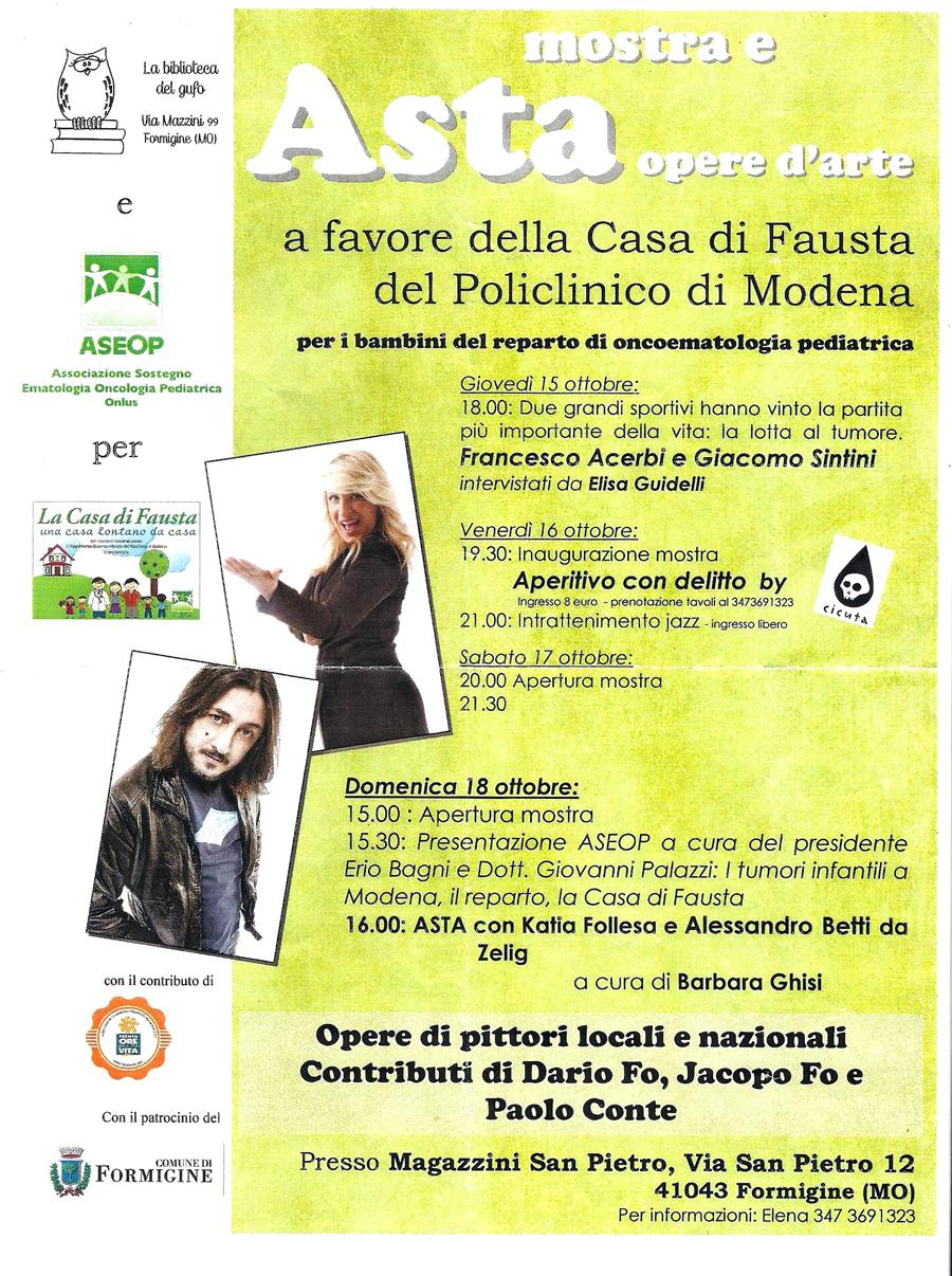 MOSTRA E ASTA delle opere d'arte donate per LA CASA DI FAUSTA A MODENA