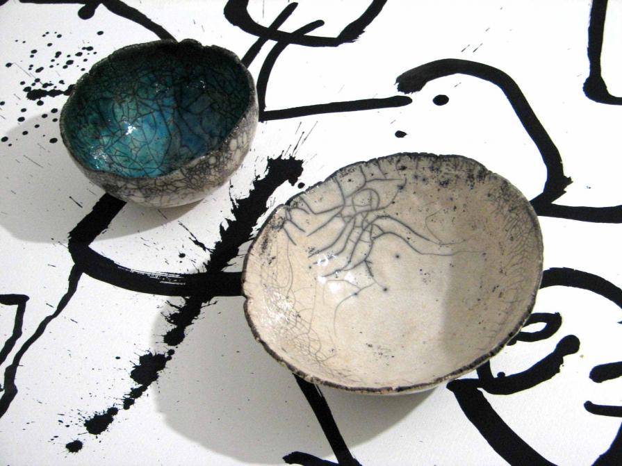 two pinched bowls Raku