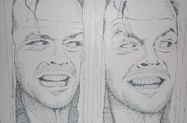archivio jack nicholson - smalto su tavola e graffette - 120x80
