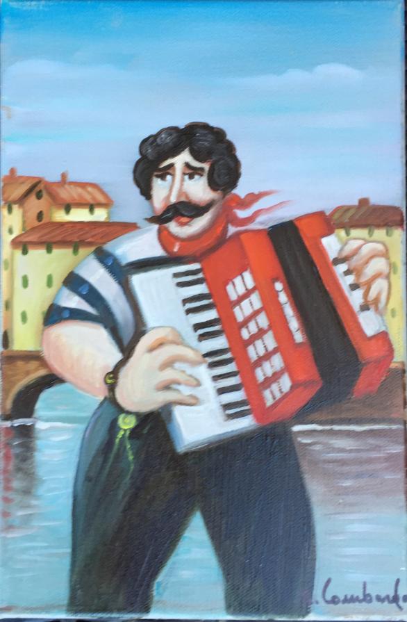 Salvo Lombardo - Fisarmonicista - olio su tela - 20 x 30