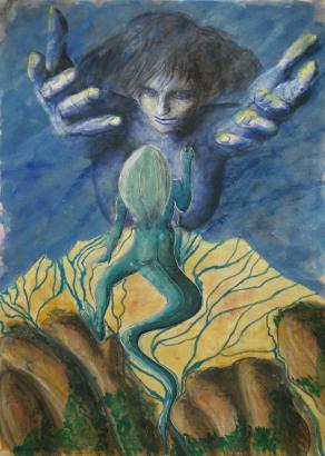 The River-Kami goes to meet his Death in the bossom of the Sea-Kami