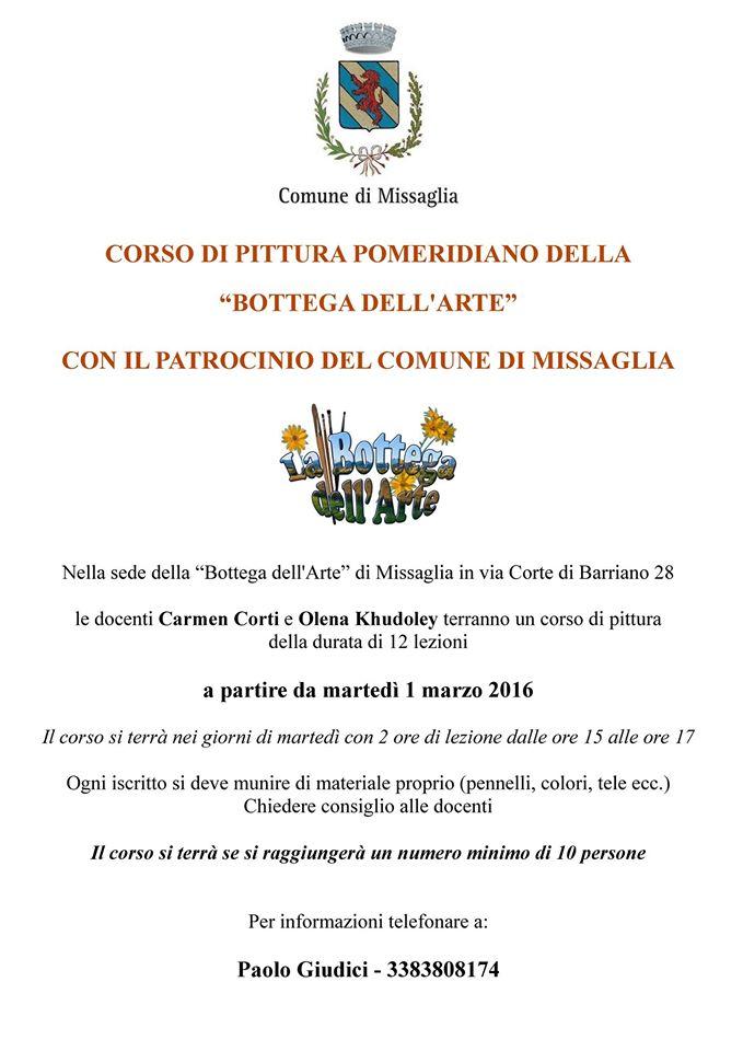 CORSO DI PITTURA POMERIDIANO DELLA  “BOTTEGA DELL'ARTE”  CON IL PATROCINIO DEL COMUNE DI MISSAGLIA
