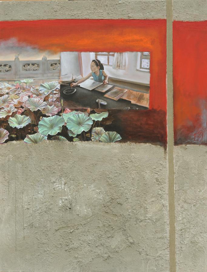 scuola di calligrafia e fiori di loto