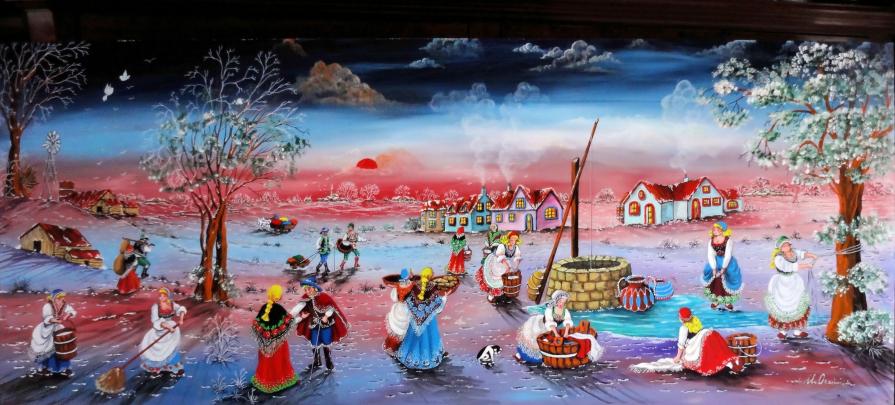 Operosi contadini nel villaggio