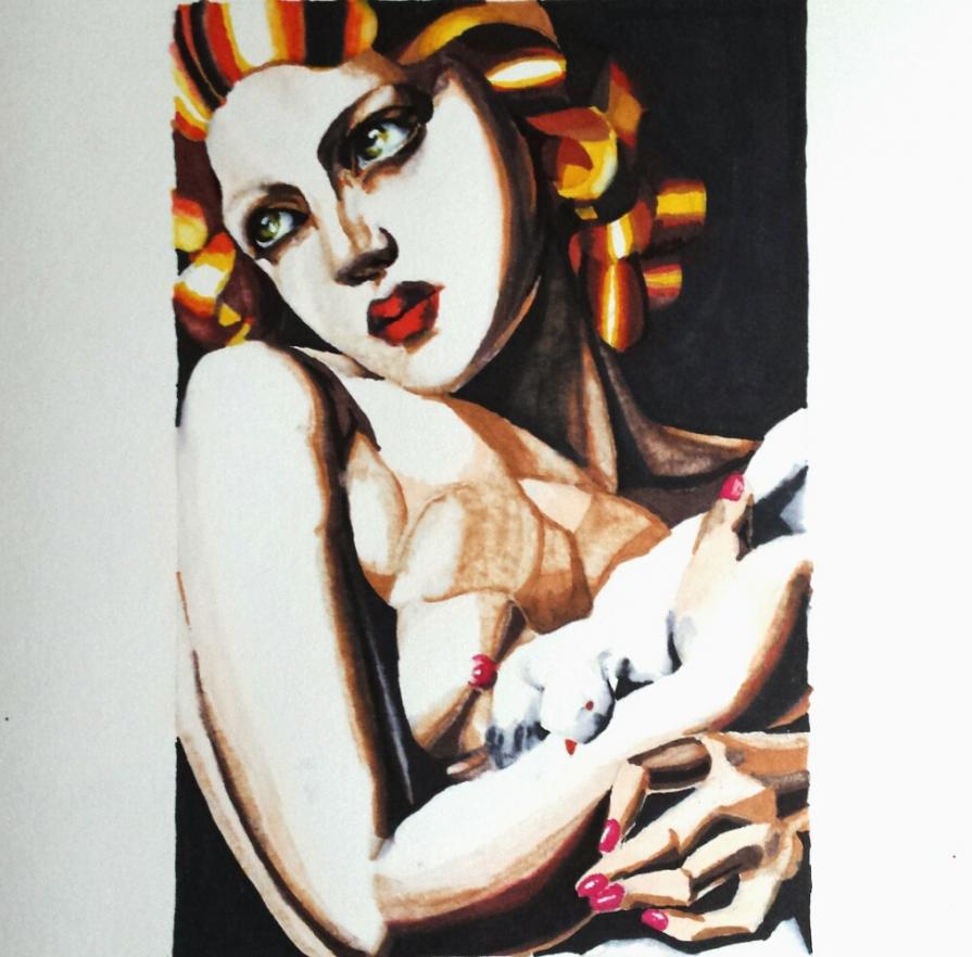 L'arte sfregiata -donna con colombo "dipinta" con marcatori