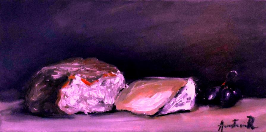 bread cheese and grapes photoshoped by Antonio Sticagnoli