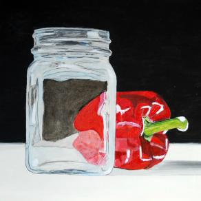 Aldo Mingozzi (Italia) Vaso di vetro e peperone rosso – olio tela – 50 x 40