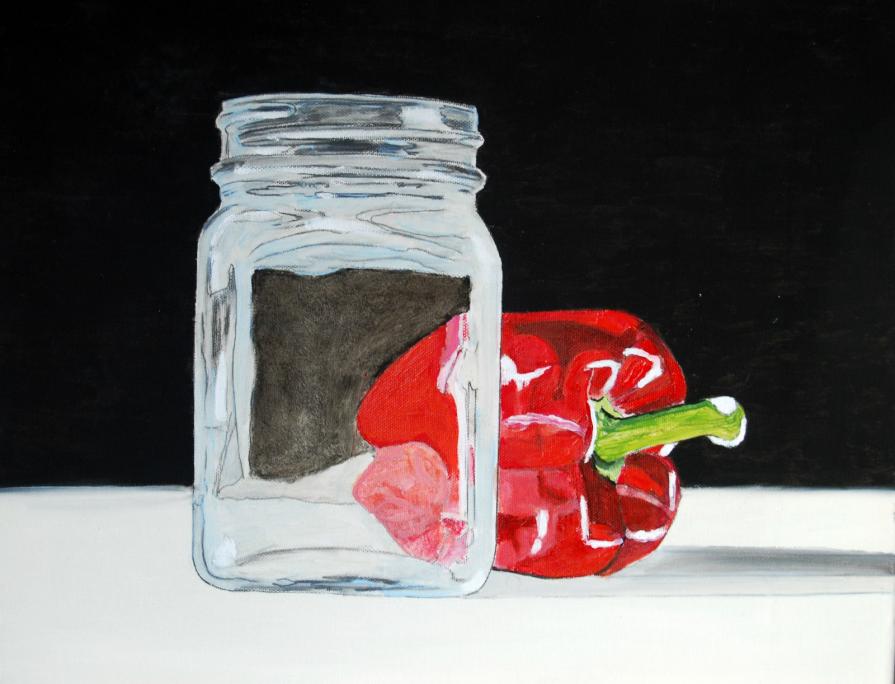 Aldo Mingozzi (Italia) Vaso di vetro e peperone rosso – olio tela – 50 x 40