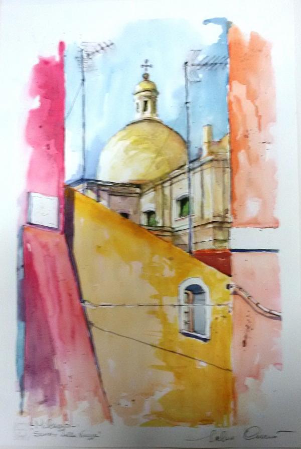 Salvo Currò (Italia) - Scorcio di Milazzo - acquerello cartoncino - 45 x 70