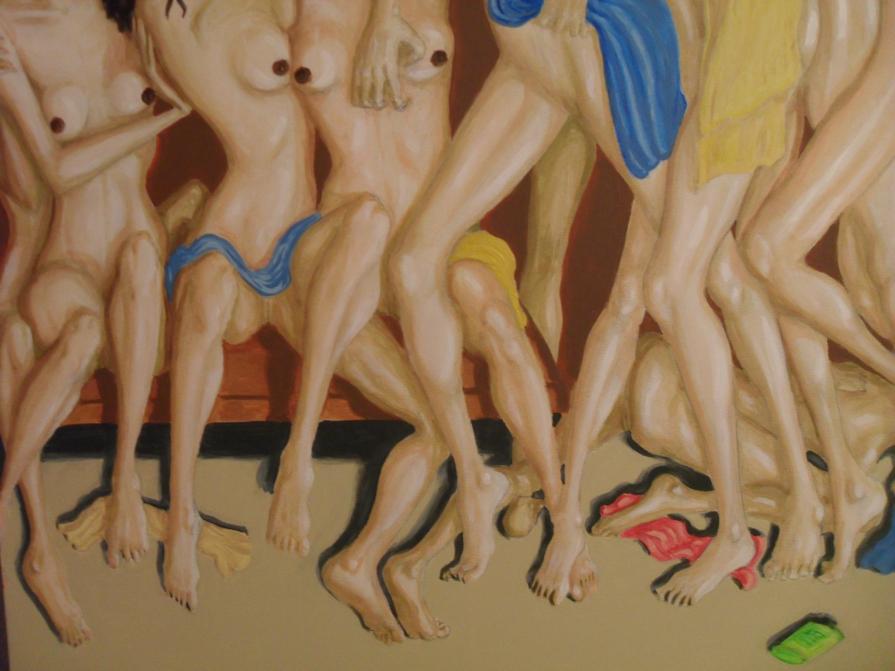 Affollamento di snelle donne minute in sauna - Rivalità congenita (particolare)