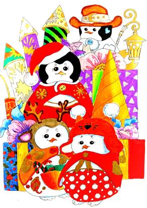 Tra cappelli e doni colorati... i pinguini son felici e ben conciati !!!