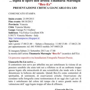 EMBASSY OF VENICE hosts Tinamaria Marongiu "Box-Es Pictures Poems"