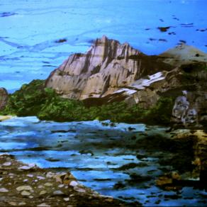 black float on imaginary landscape of coast