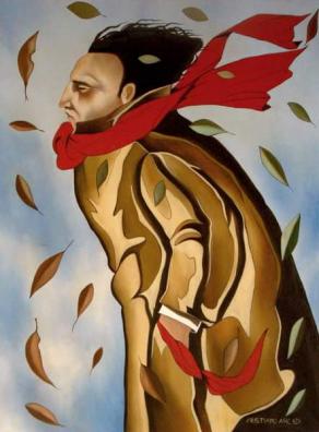 Uomo con la sciarpa rossa