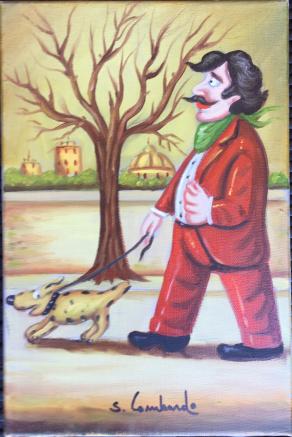 Salvo Lombardo - L'uomo col cane - olio su tela - 20 x 30