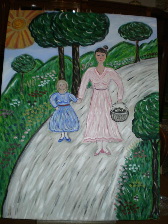 Madre e figlia a cercar funghi per boschi