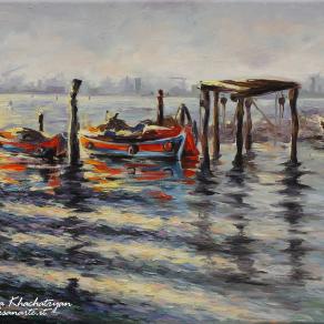 "BARCHE AL TRAMONTO" - Olio su tela, 30x24 cm, 2011