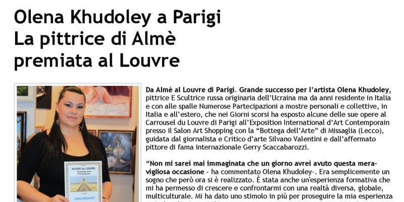 Olena Khudoley a Parigi La pittrice di Almè premiata al Louvre Olena Khudoley a Parigi La pittrice di Almè premiata al Louvre