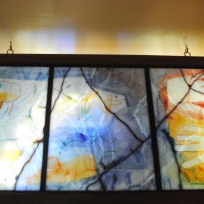 "Cave Paintings", Sliced Stone window in wooden frame