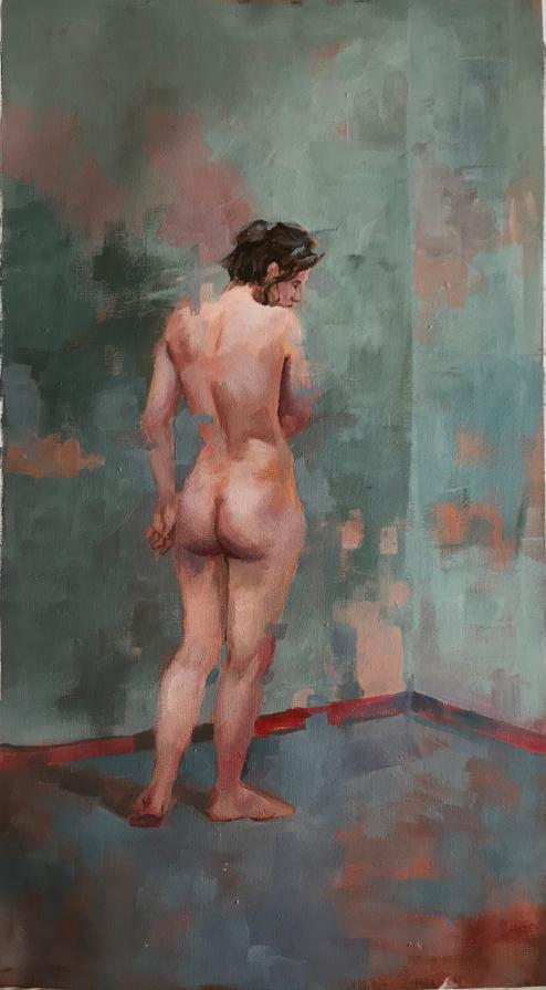 Adam Wojnar - The study of nude woman in blueshades - olio su tela - 36 x 66 Adam Wojnar - The study of nude woman in blueshades - olio su tela - 36 x 66