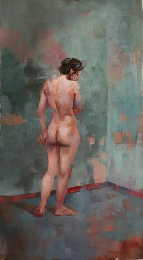 Adam Wojnar - The study of nude woman in blueshades - olio su tela - 36 x 66