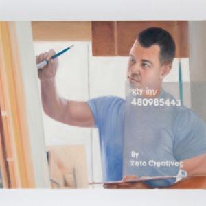 A Contemporary Portrait of the Internet Artist - Mature male artist working on canvas in studio