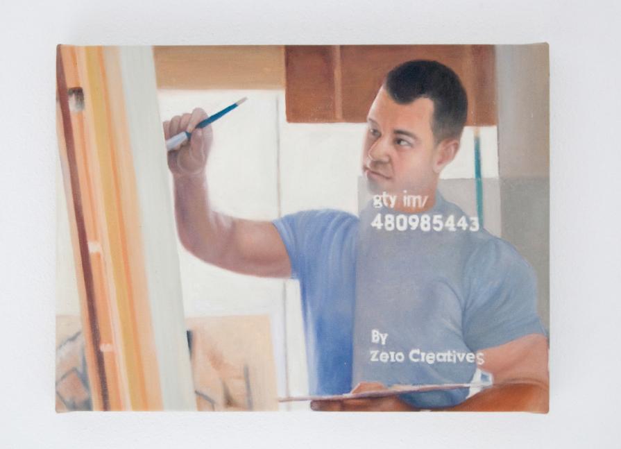 A Contemporary Portrait of the Internet Artist - Mature male artist working on canvas in studio