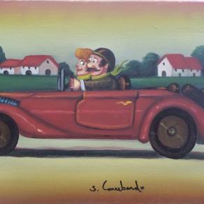 Salvo Lombardo - Coppia in auto - olio su tela - 40 x 30