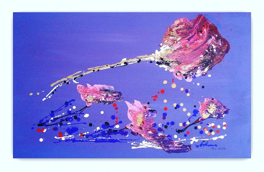 QUADRI ASTRATTI MODERNI  " SANADER ART " DIPINTI A MANO PITTURA  ASTRATTA  FIORI ASTRATTI